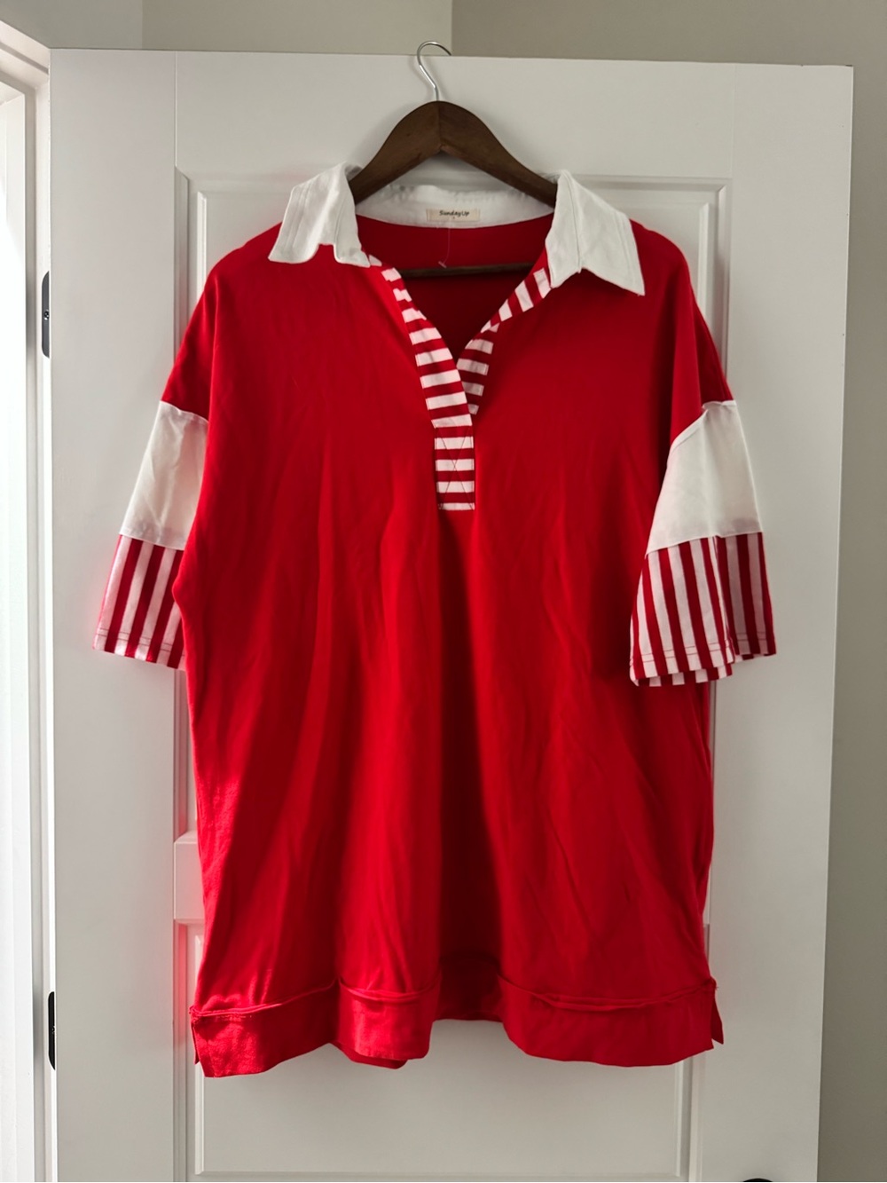 SundayUp Red Polo Dress with White Collar NWOT